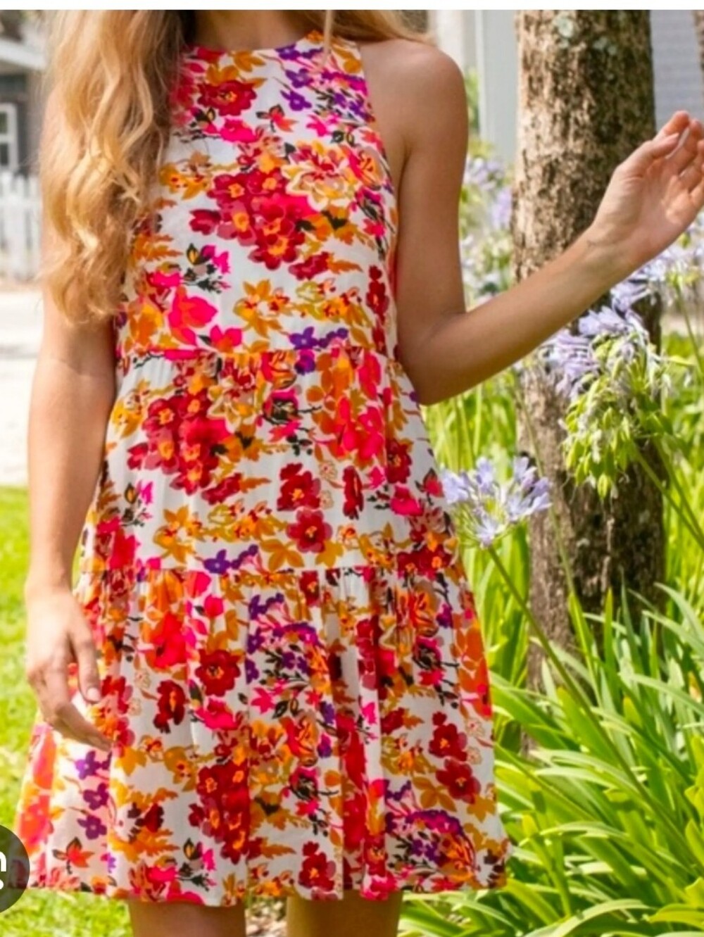 Natural Life HalleFloral Sundress with Vibrant Pink & Orange Print Size L